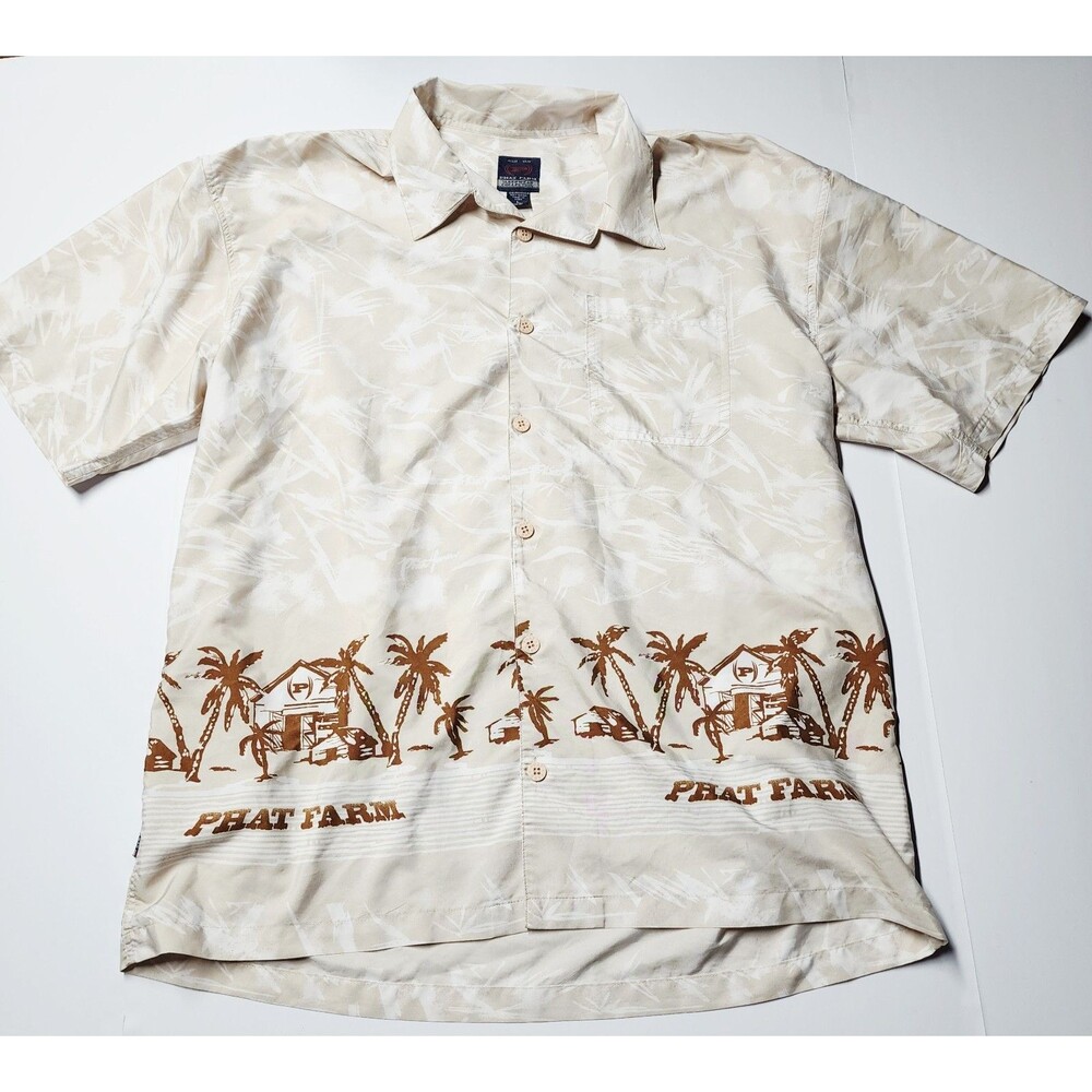 VTG Phat Farm Hawaiian Shirt Mens L Tropical Casual Camp EUC